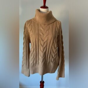 Banana Republic Factory Tan Cable Knit Turtleneck Sweater